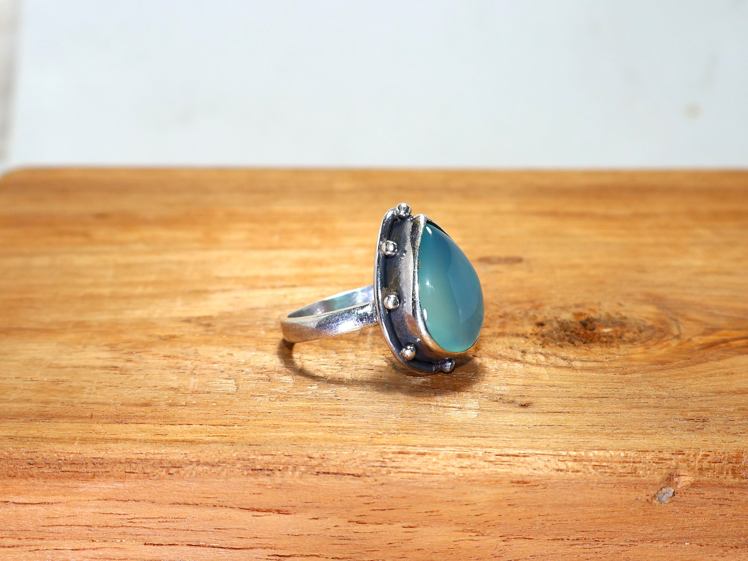 Natuurlijke Aqua Chalcedoon Blauwe Steen Peer Edelsteen Ring 925 Sterling Zilveren Ring Cadeau Voor Haar Maart Geboortesteen Ring Minimalistische Ring