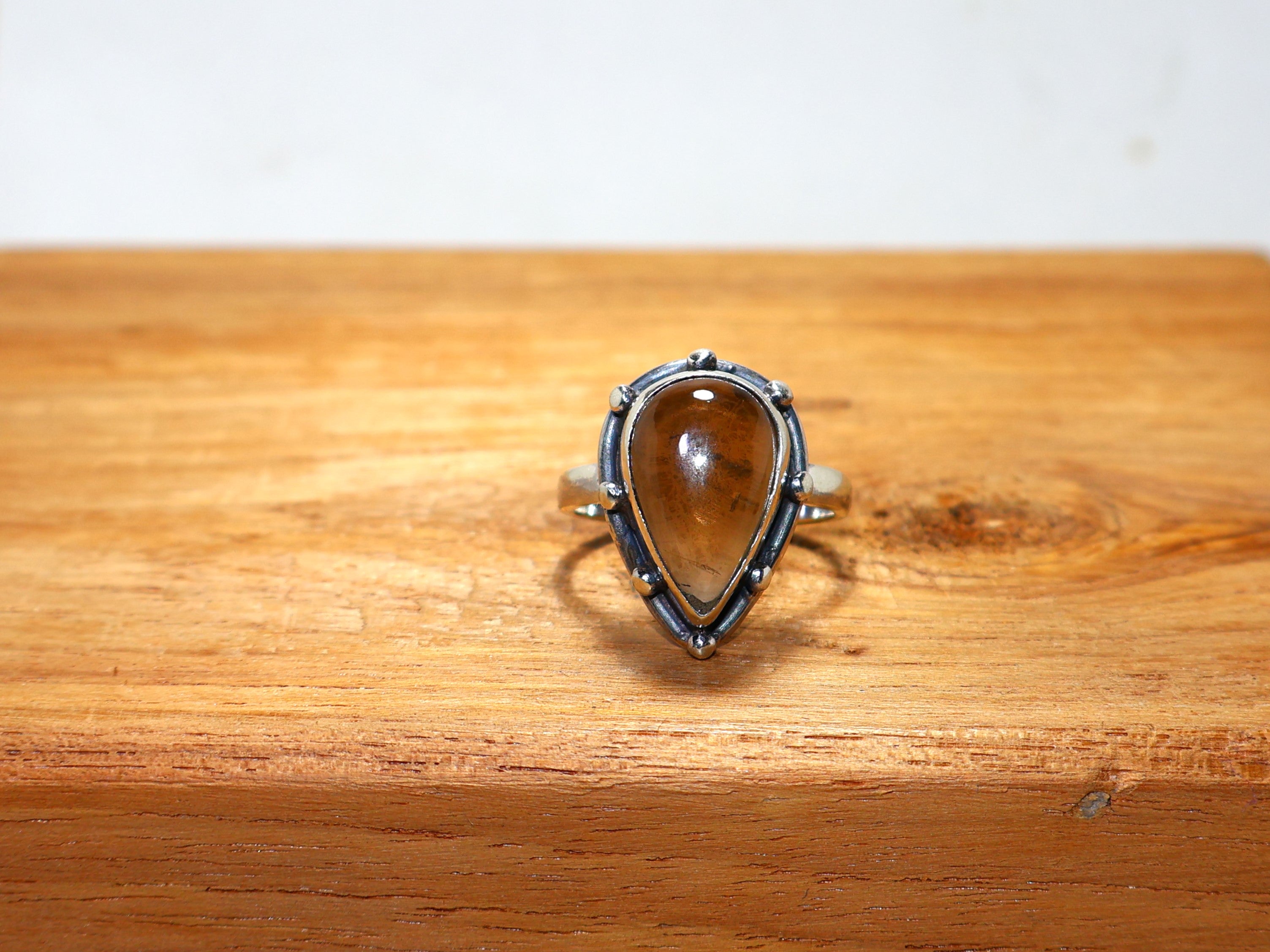 Rauchquarz-Ring Birnenförmiger Quarzschmuck 925 Silberring Juni Geburtssteinring Statement-Ring Brauner Steinring Handgemachtes Geburtstagsgeschenk