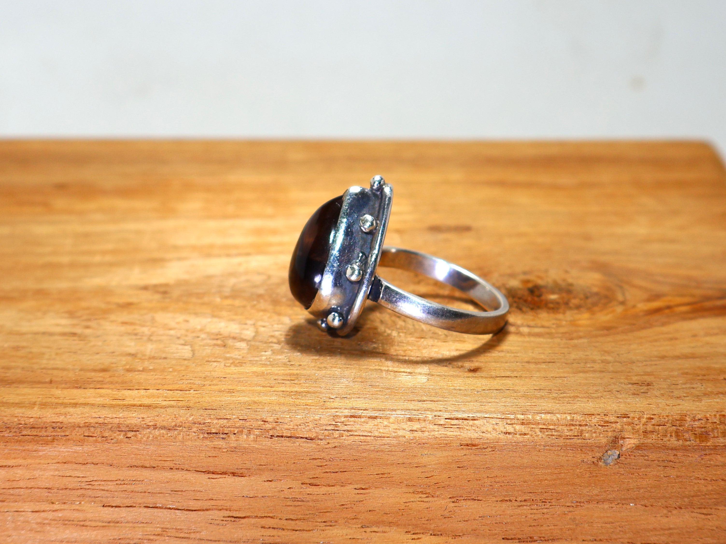 Rauchquarz-Ring Birnenförmiger Quarzschmuck 925 Silberring Juni Geburtssteinring Statement-Ring Brauner Steinring Handgemachtes Geburtstagsgeschenk