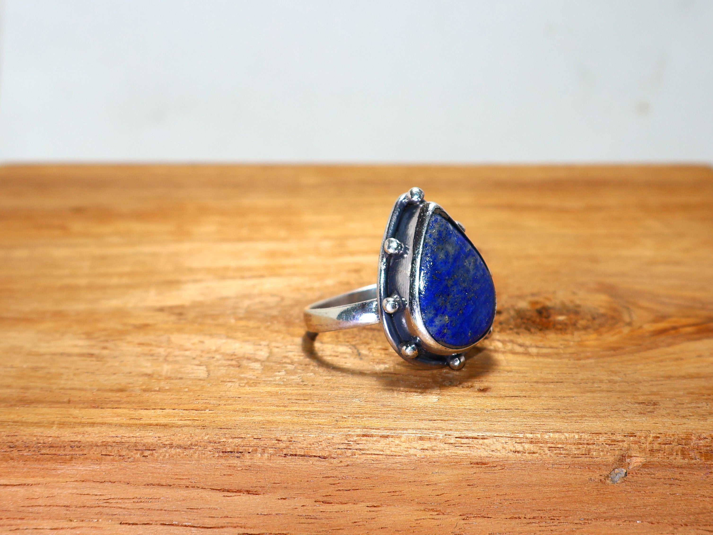 Echter Lapislazuli Ring 925 Sterling Silber Ring Geburtsstein Ring Tropfenförmiger Edelstein Handgefertigter Silberschmuck Einzigartiger Ring Statement Ring