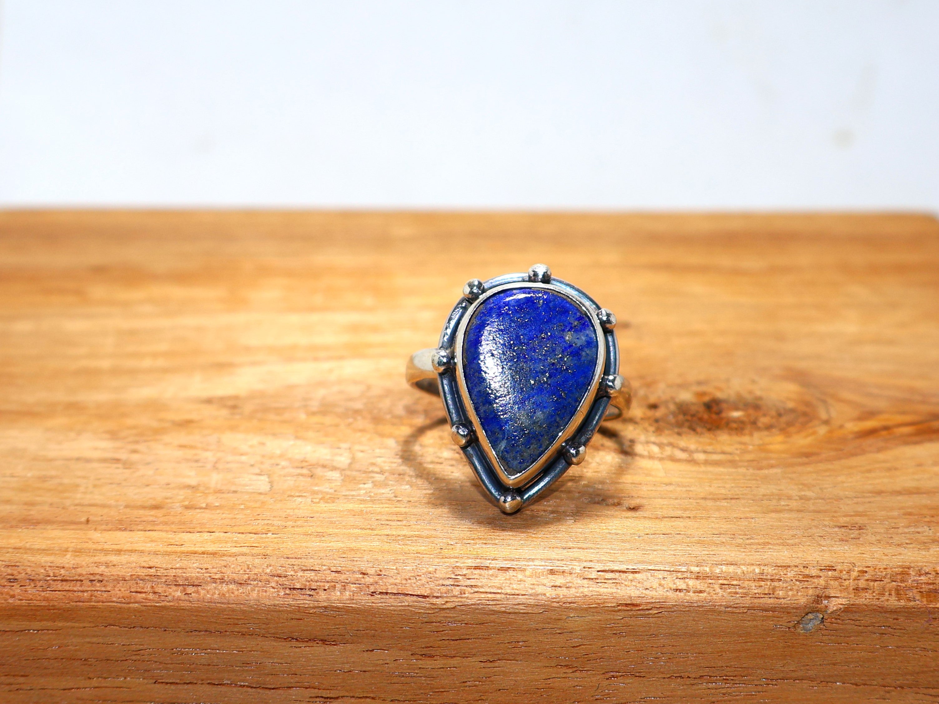 Echter Lapislazuli Ring 925 Sterling Silber Ring Geburtsstein Ring Tropfenförmiger Edelstein Handgefertigter Silberschmuck Einzigartiger Ring Statement Ring
