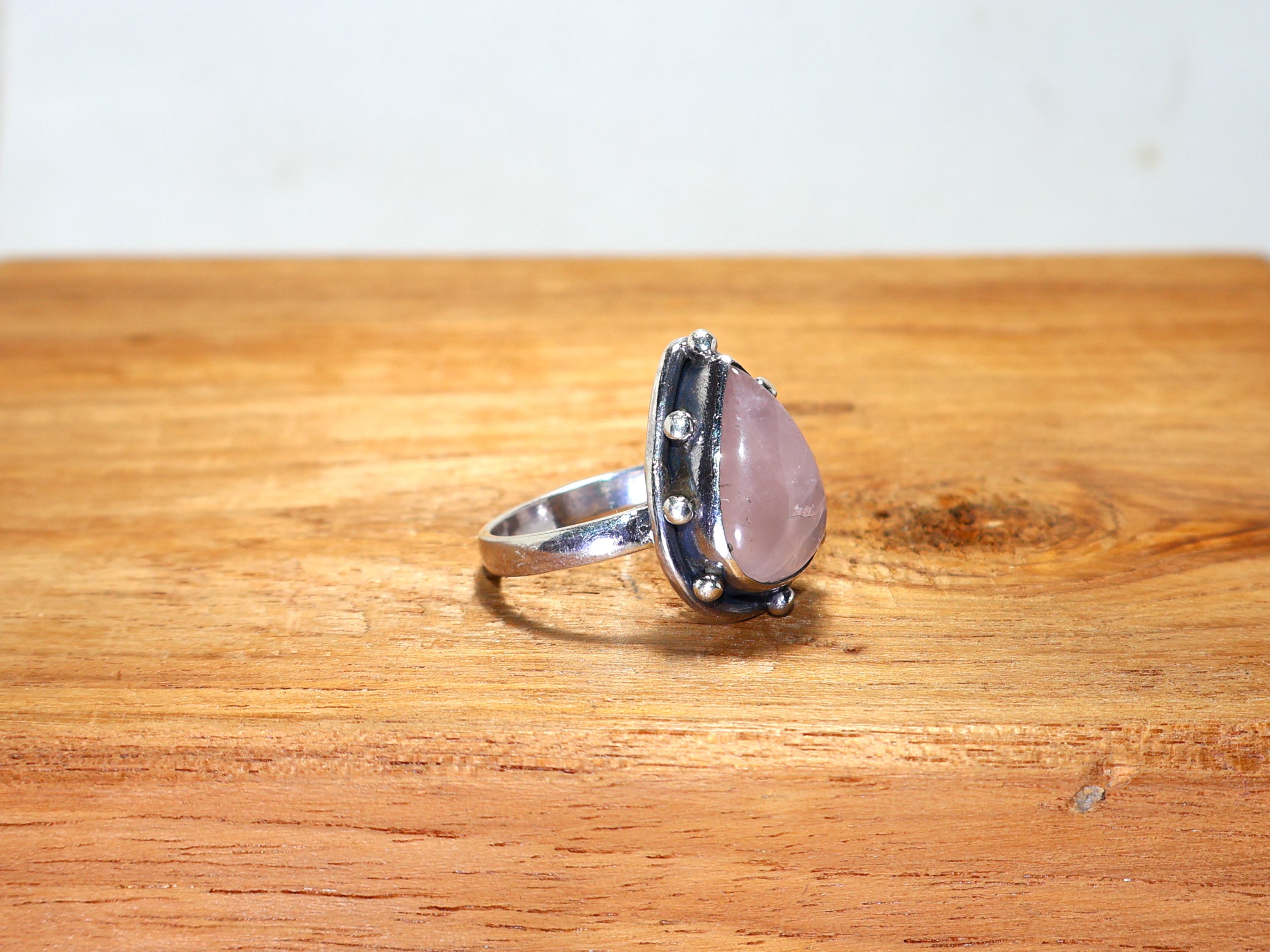 Natural Rose Quartz Ring 925 Sterling Silver Handmade Ring Pear Shape Gemstone Ring Everyday Ring