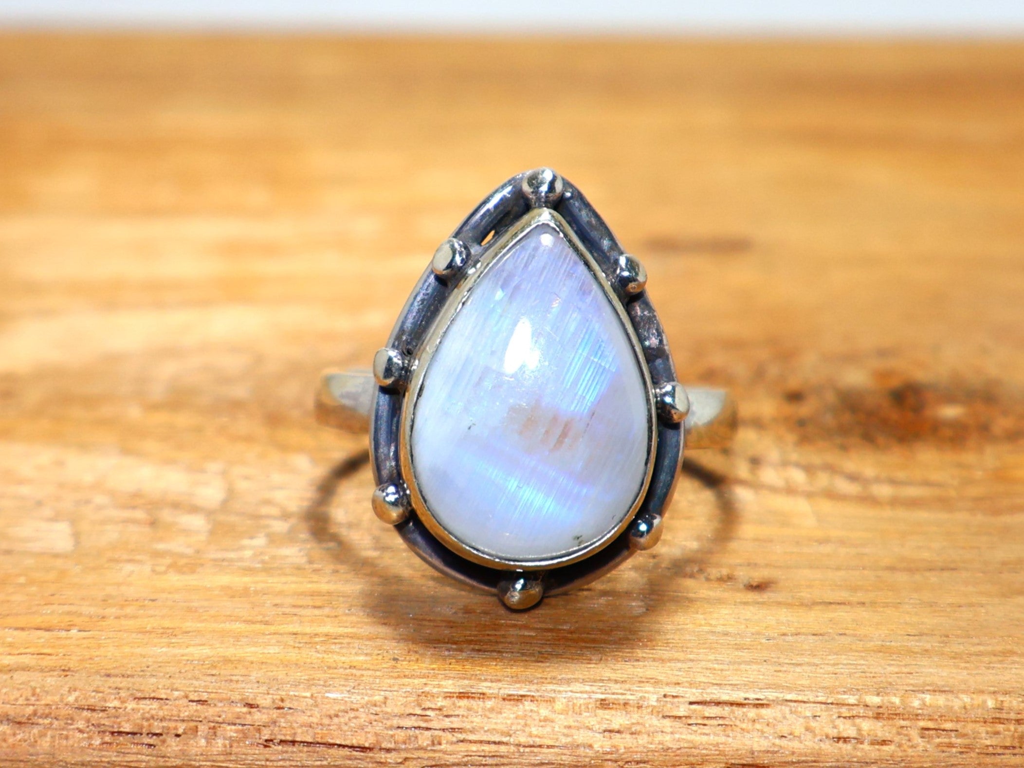 Regenbogen-Mondstein-Silberring Birnenförmiger Mondstein 925 Sterling Ring Damenring Handgefertigter Silberring Verlobungsring Geschenk für sie
