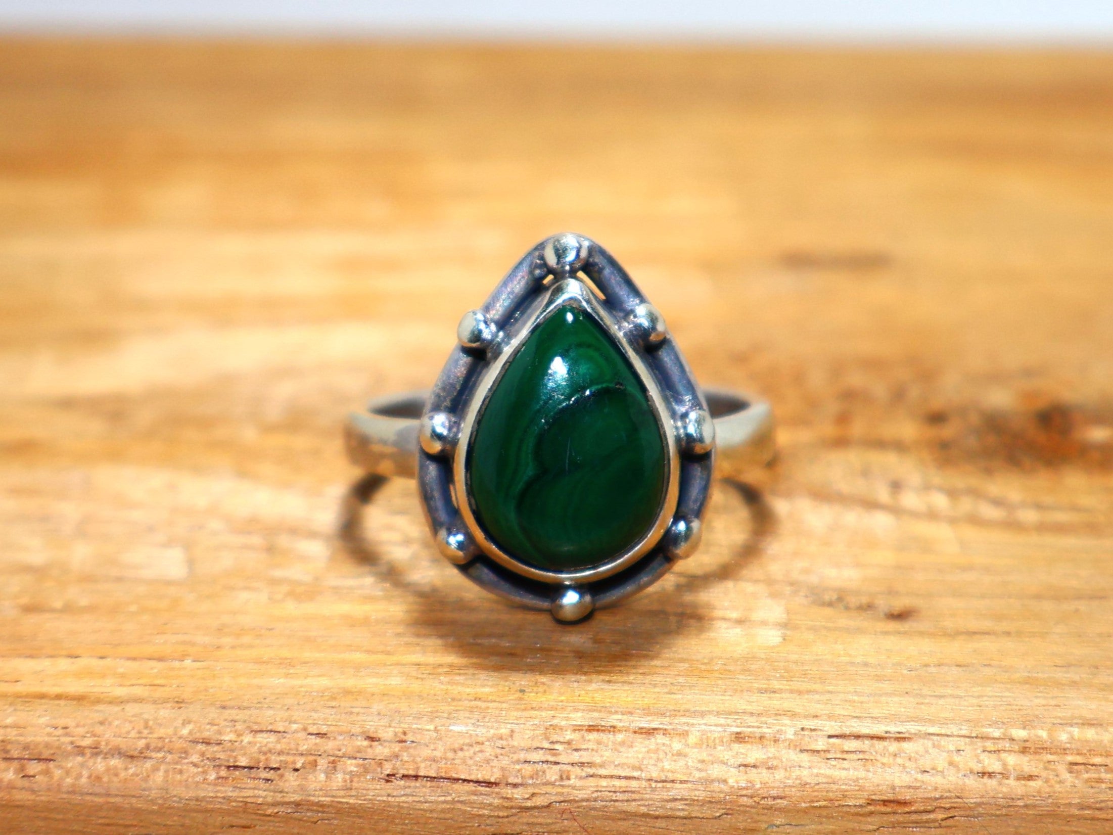 Natürlicher Malachit Silberring Birnenförmiger Steinring Handgefertigter Ring 925 Sterling Silber Ring für Frauen Geschenk für sie Verlobungsring