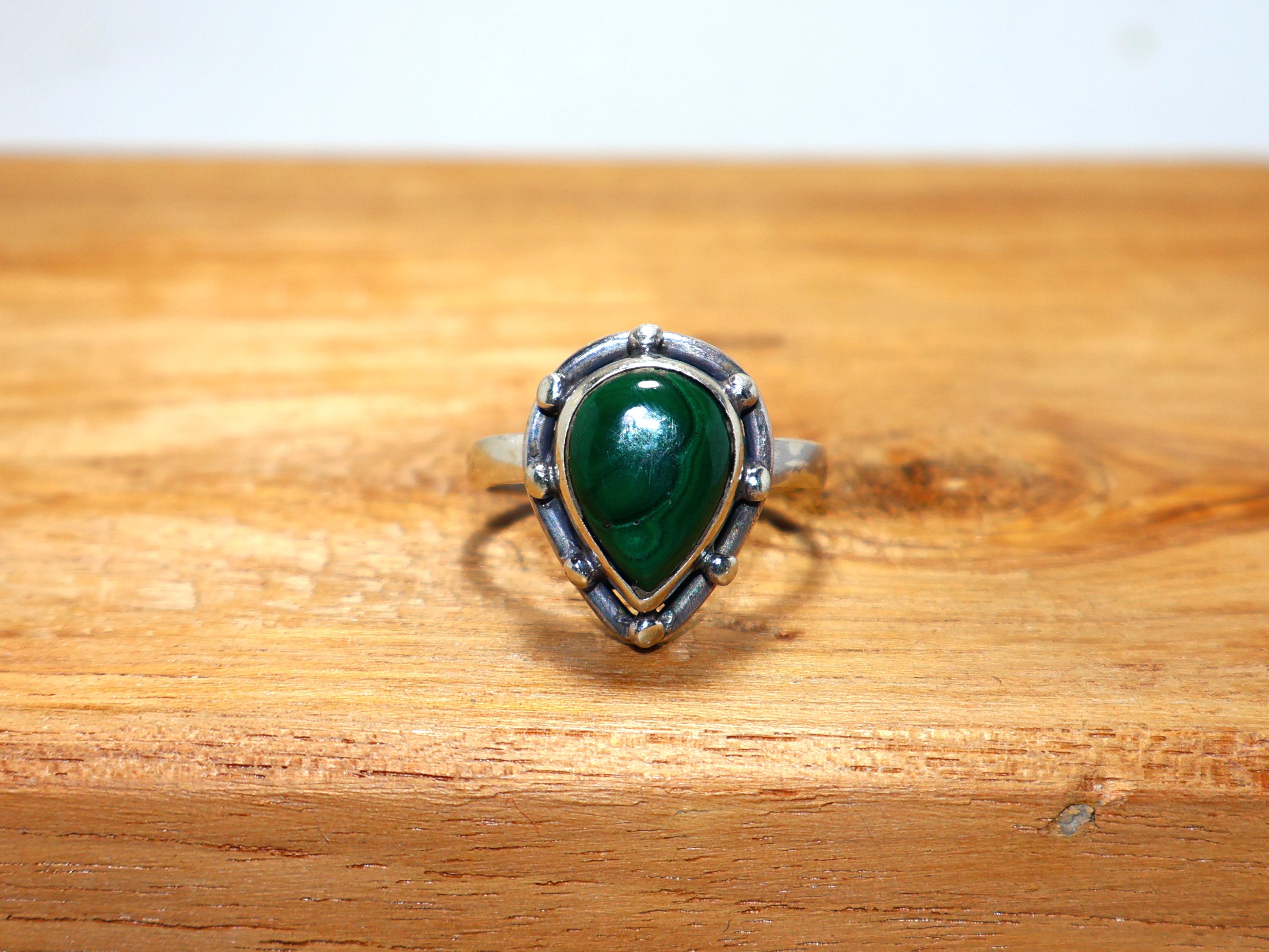 Natuurlijke Malachiet Zilveren Ring Peer Vorm Steen Ring Handgemaakte Ring 925 Sterling Zilveren Ring Voor Vrouwen Cadeau Voor Haar Verlovingsring
