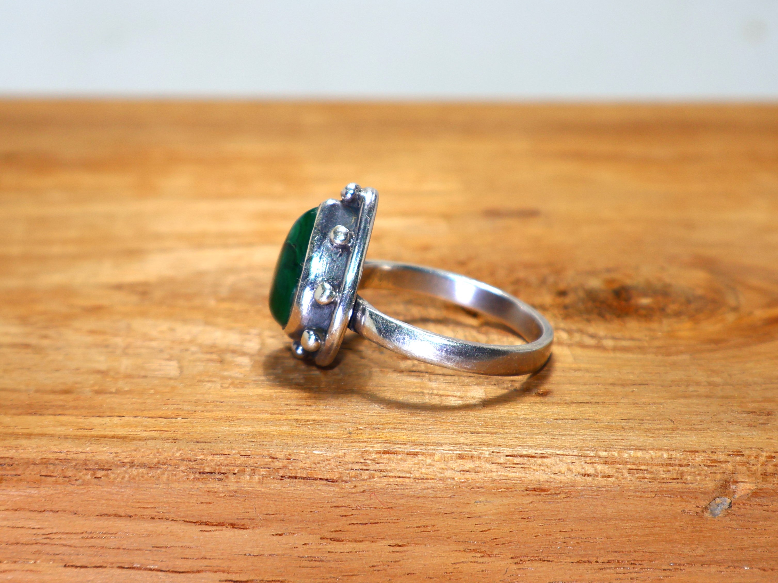 Natuurlijke Malachiet Zilveren Ring Peer Vorm Steen Ring Handgemaakte Ring 925 Sterling Zilveren Ring Voor Vrouwen Cadeau Voor Haar Verlovingsring