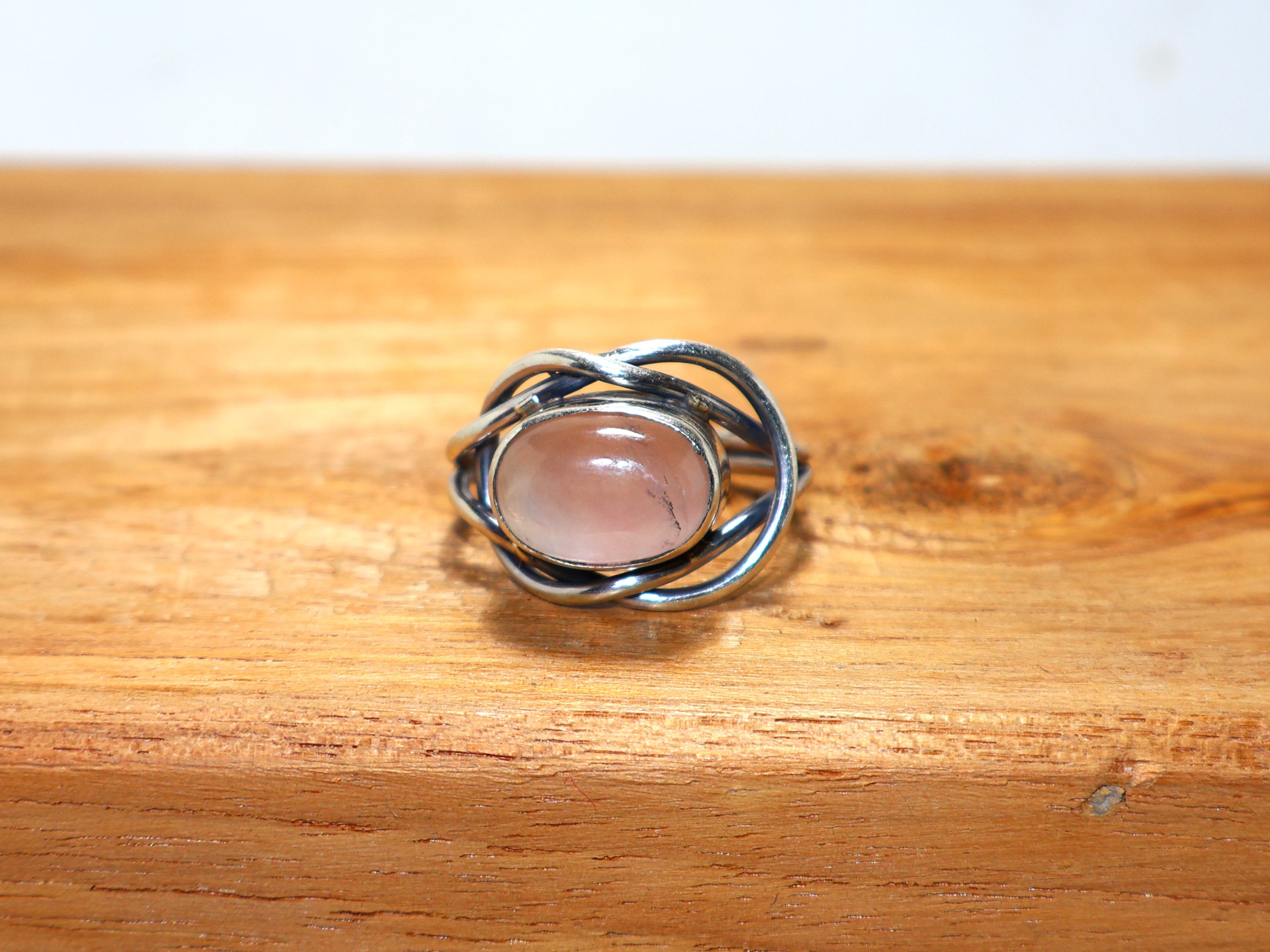 Natürlicher Rosenquarz-Ring, rosa Edelstein-Ring, massiver 925er Sterling Silber Ring, ovaler Stein-Ring, handgemachter Ring, Geschenk für Sie