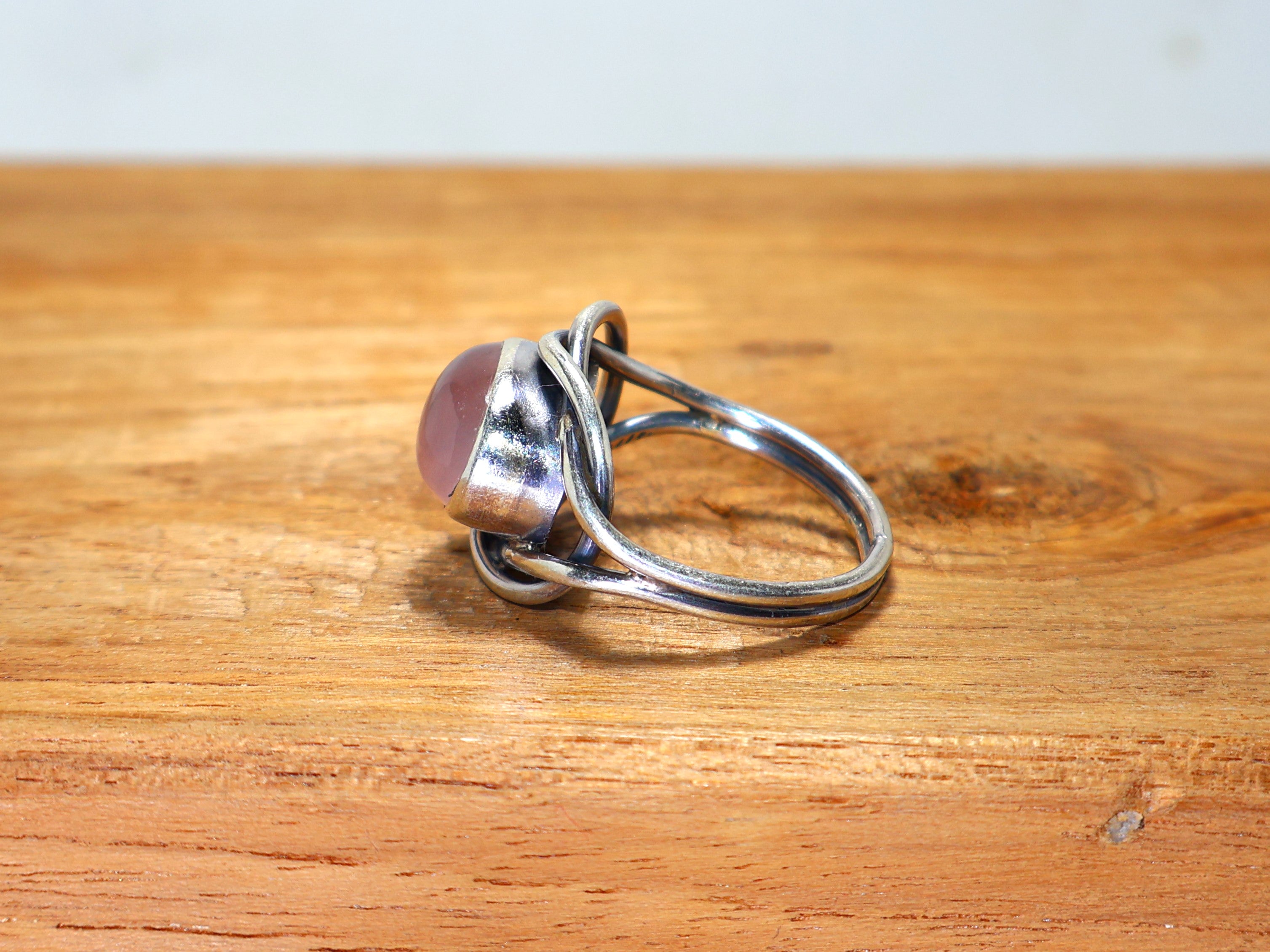 Natürlicher Rosenquarz-Ring, rosa Edelstein-Ring, massiver 925er Sterling Silber Ring, ovaler Stein-Ring, handgemachter Ring, Geschenk für Sie