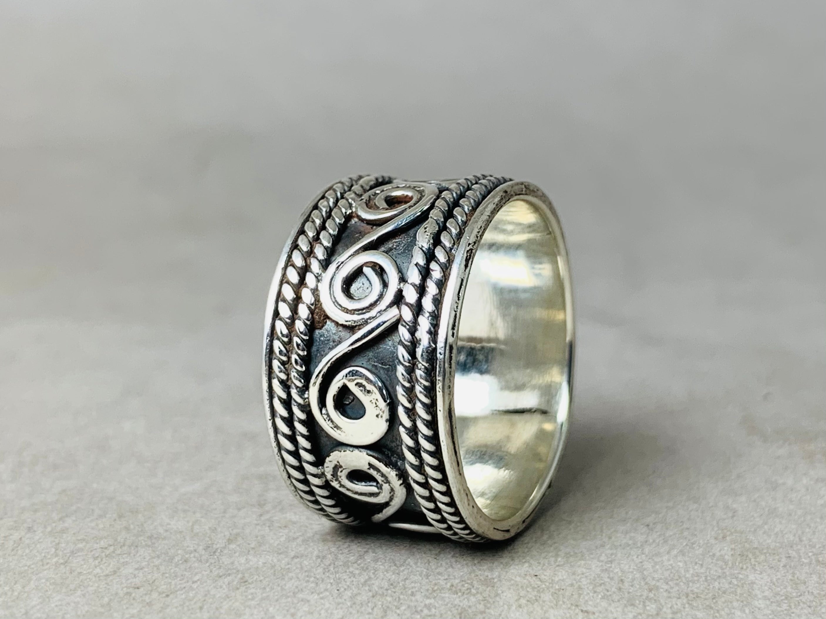 Bandring 925er Sterlingsilber Ring Breiter Ring Statement-Ring Geburtstagsgeschenk für Sie