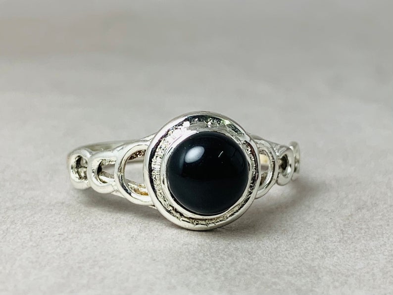 Natürlicher Schwarzer Onyx Ring 925 Sterling Silber Dezember Geburtsstein Versprechensring Minimalistischer Boho Ring