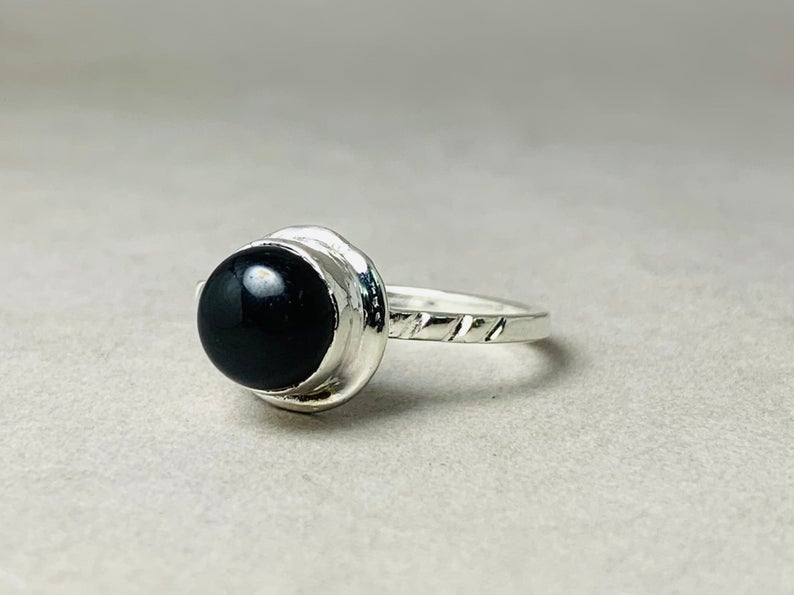 Schwarzer Onyx Ring 925 Silber Ring Böhmischer Minimalist Ring Edelstein Ring Sterling Silber Geschenk Ring Für Sie