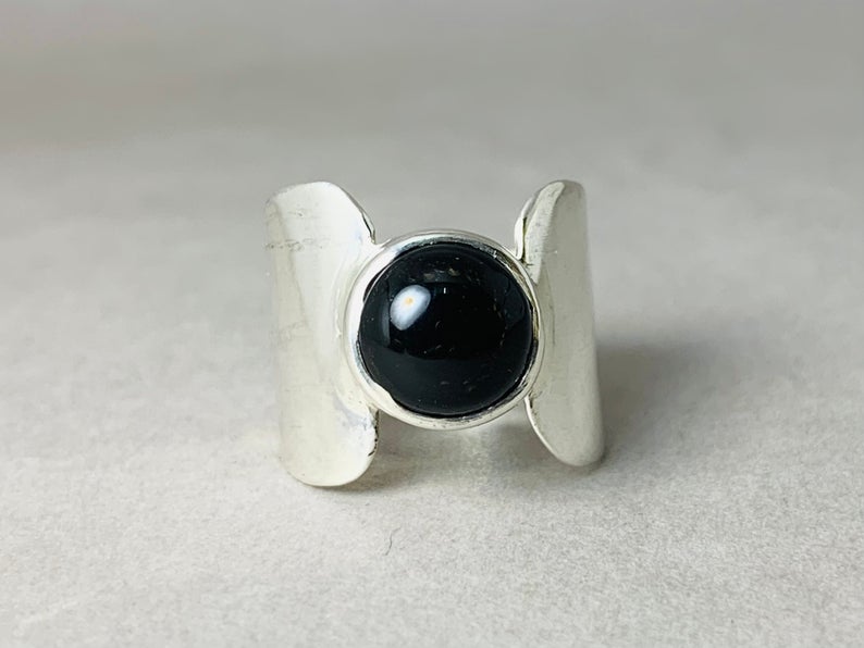 Schwarzer Onyx Ring 925 Sterling Silber Runder Onyx Silberband Ring Edelsteinring Dezember Geburtsstein Versprechensring