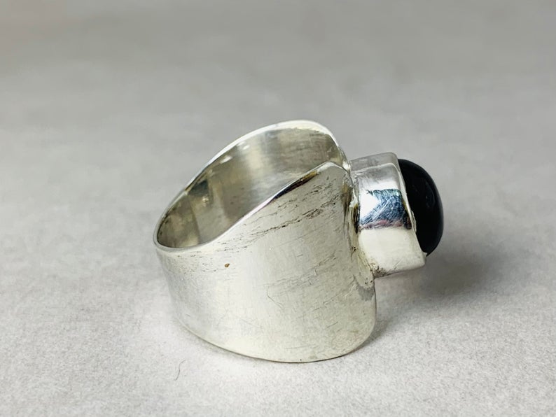 Schwarzer Onyx Ring 925 Sterling Silber Runder Onyx Silberband Ring Edelsteinring Dezember Geburtsstein Versprechensring