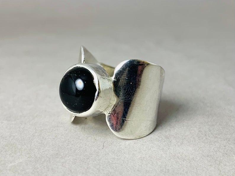 Schwarzer Onyx Ring 925 Sterling Silber Runder Onyx Silberband Ring Edelsteinring Dezember Geburtsstein Versprechensring