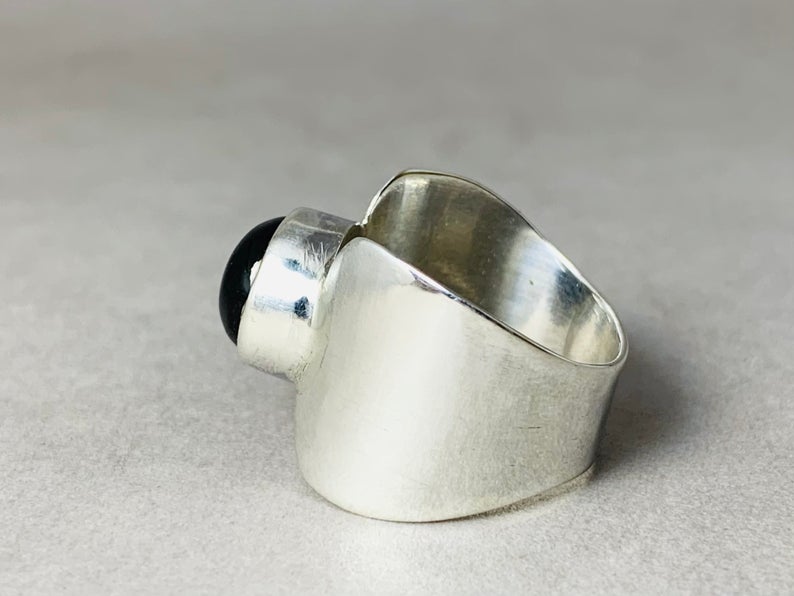 Schwarzer Onyx Ring 925 Sterling Silber Runder Onyx Silberband Ring Edelsteinring Dezember Geburtsstein Versprechensring