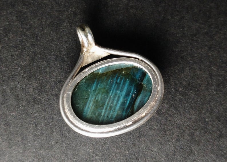 Labradorit Anhänger 925 Sterling Silber Anhänger Natur Edelstein Labradorit Stein Blauer Feuerstein 925 Silber Boho Anhänger Oval