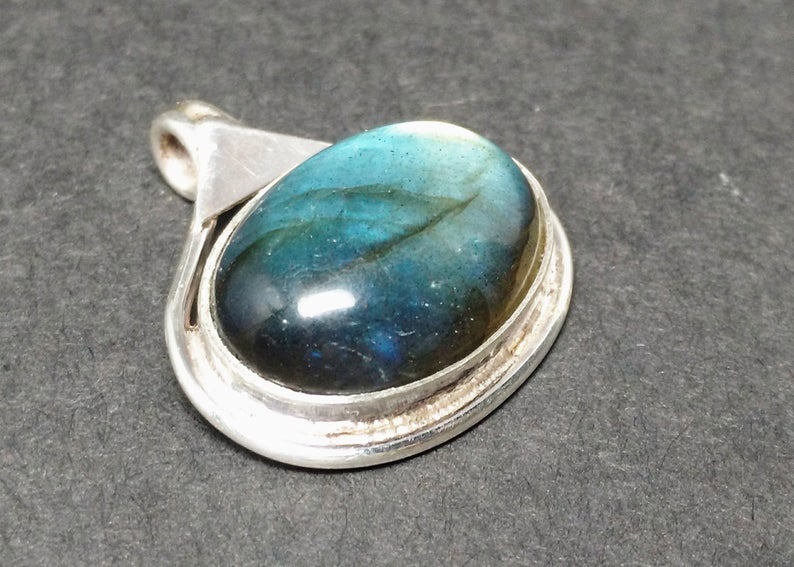Labradorit Anhänger 925 Sterling Silber Anhänger Natur Edelstein Labradorit Stein Blauer Feuerstein 925 Silber Boho Anhänger Oval