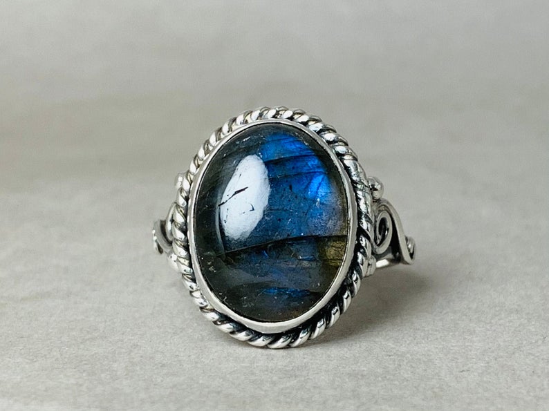 Echte Edelsteen Ring Labradoriet Ring 925 Zilveren Ring Handgemaakte Ovale Edelsteen Geboortesteen Ring Cadeau Voor Haar