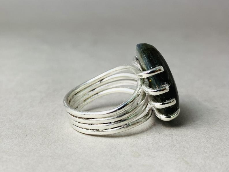 Ovale Labradorit Edelstein 925 Sterling Silber Handgemachter Böhmischer Statement Ring Geschenk Für Sie & Mama