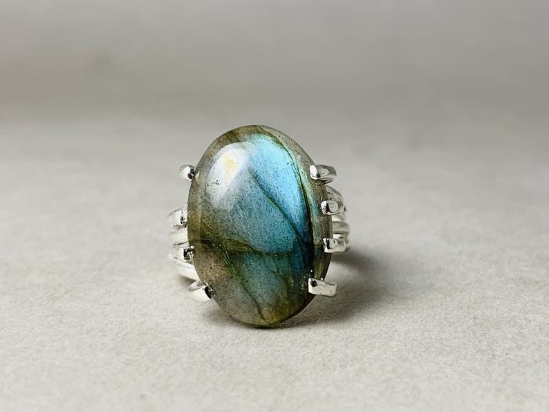 Ovale Labradorit Edelstein 925 Sterling Silber Handgemachter Böhmischer Statement Ring Geschenk Für Sie & Mama