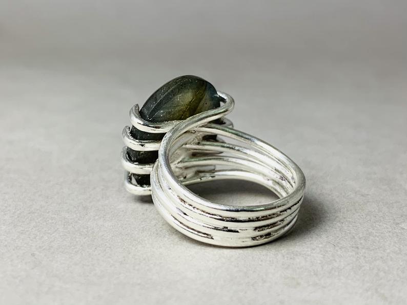 Ovale Labradorit Edelstein 925 Sterling Silber Handgemachter Böhmischer Statement Ring Geschenk Für Sie & Mama