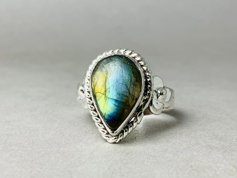 Parel Labradoriet Ring 925 Sterling Zilver Statement Ring Blauwe Edelsteen Verlovingsring Charm Ring Handgemaakt