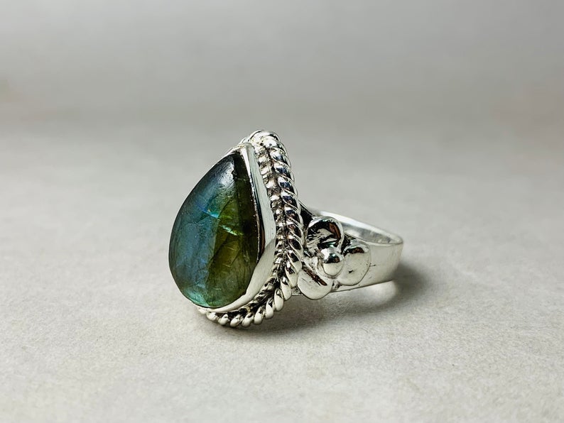 Parel Labradoriet Ring 925 Sterling Zilver Statement Ring Blauwe Edelsteen Verlovingsring Charm Ring Handgemaakt