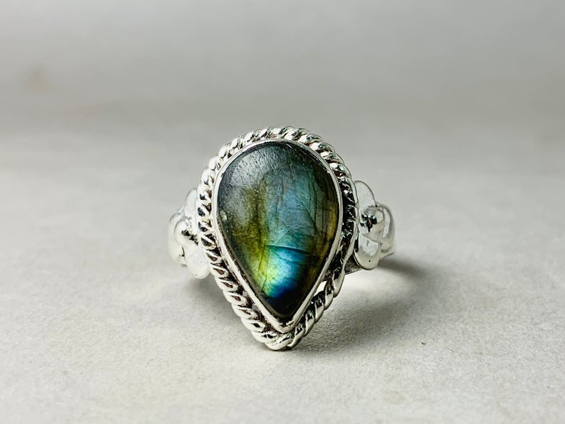 Parel Labradoriet Ring 925 Sterling Zilver Statement Ring Blauwe Edelsteen Verlovingsring Charm Ring Handgemaakt