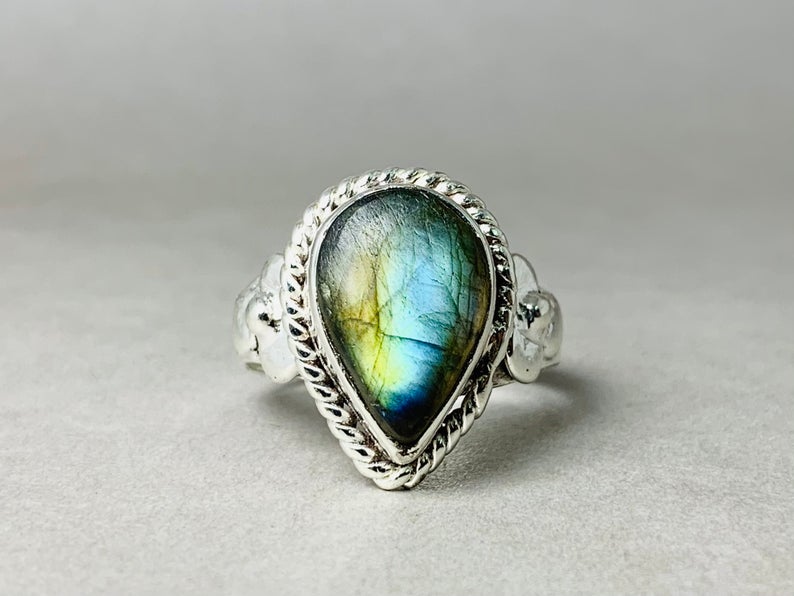 Parel Labradoriet Ring 925 Sterling Zilver Statement Ring Blauwe Edelsteen Verlovingsring Charm Ring Handgemaakt