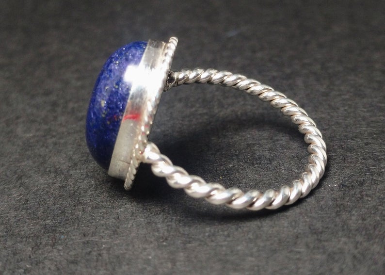 Lapislazuli-Ring 925er Sterlingsilber-Ring Blauer Stein Ring Handgefertigter Silberring Böhmischer Ring Alltagsring Geschenkring