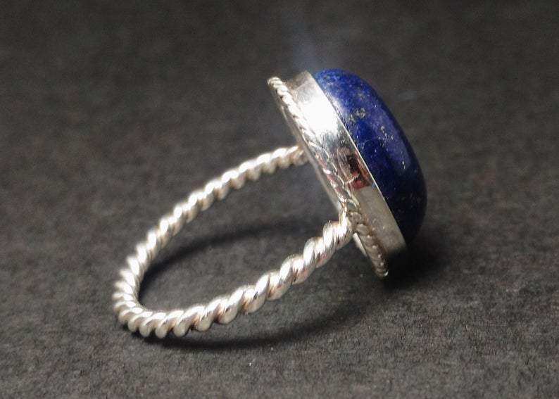 Lapislazuli-Ring 925er Sterlingsilber-Ring Blauer Stein Ring Handgefertigter Silberring Böhmischer Ring Alltagsring Geschenkring