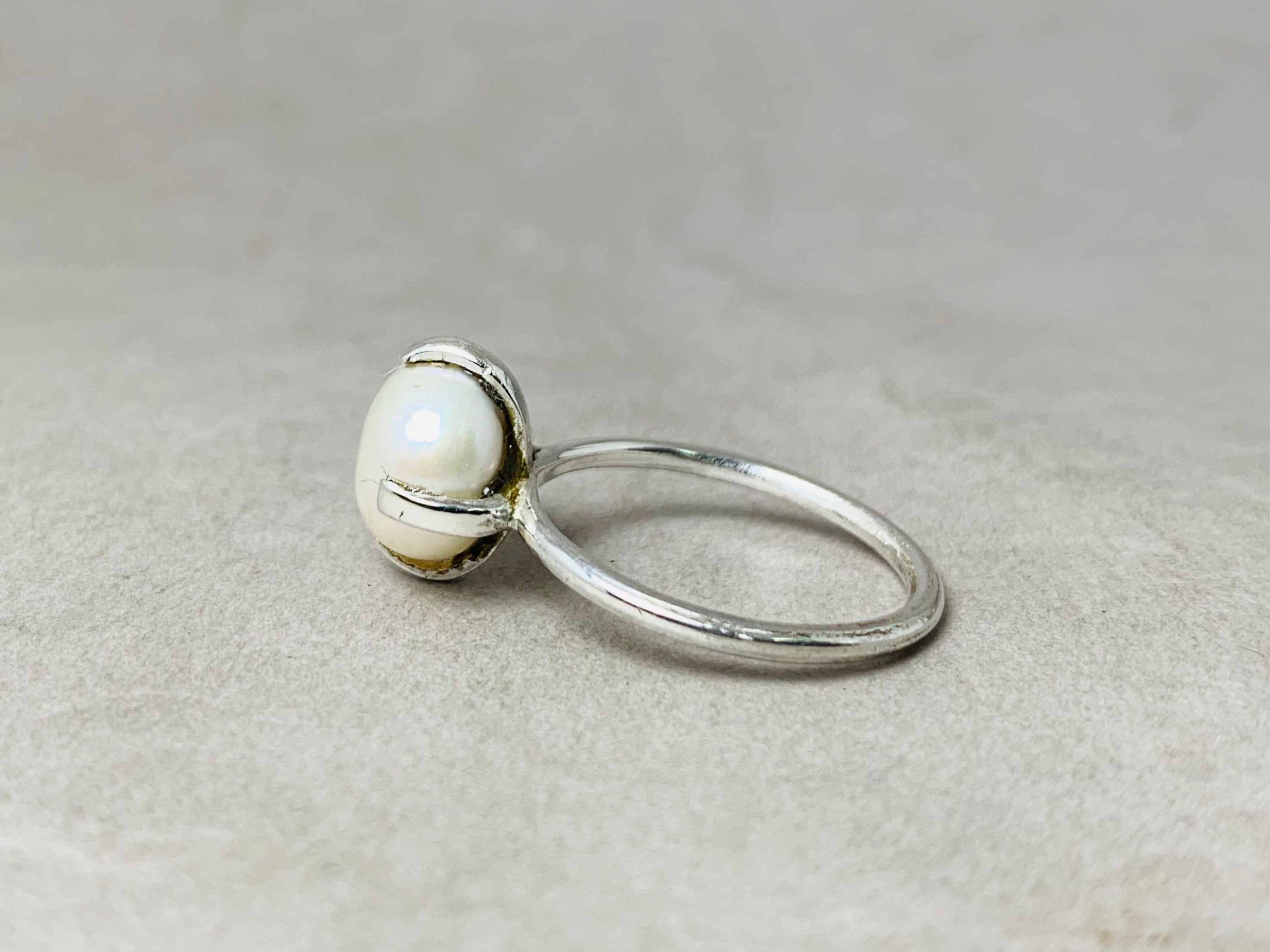 Perlenring 925er Silberring Handgemachter Perlenring Edelsteinring Statement-Ring Boho-Stil Ring Damenschmuck