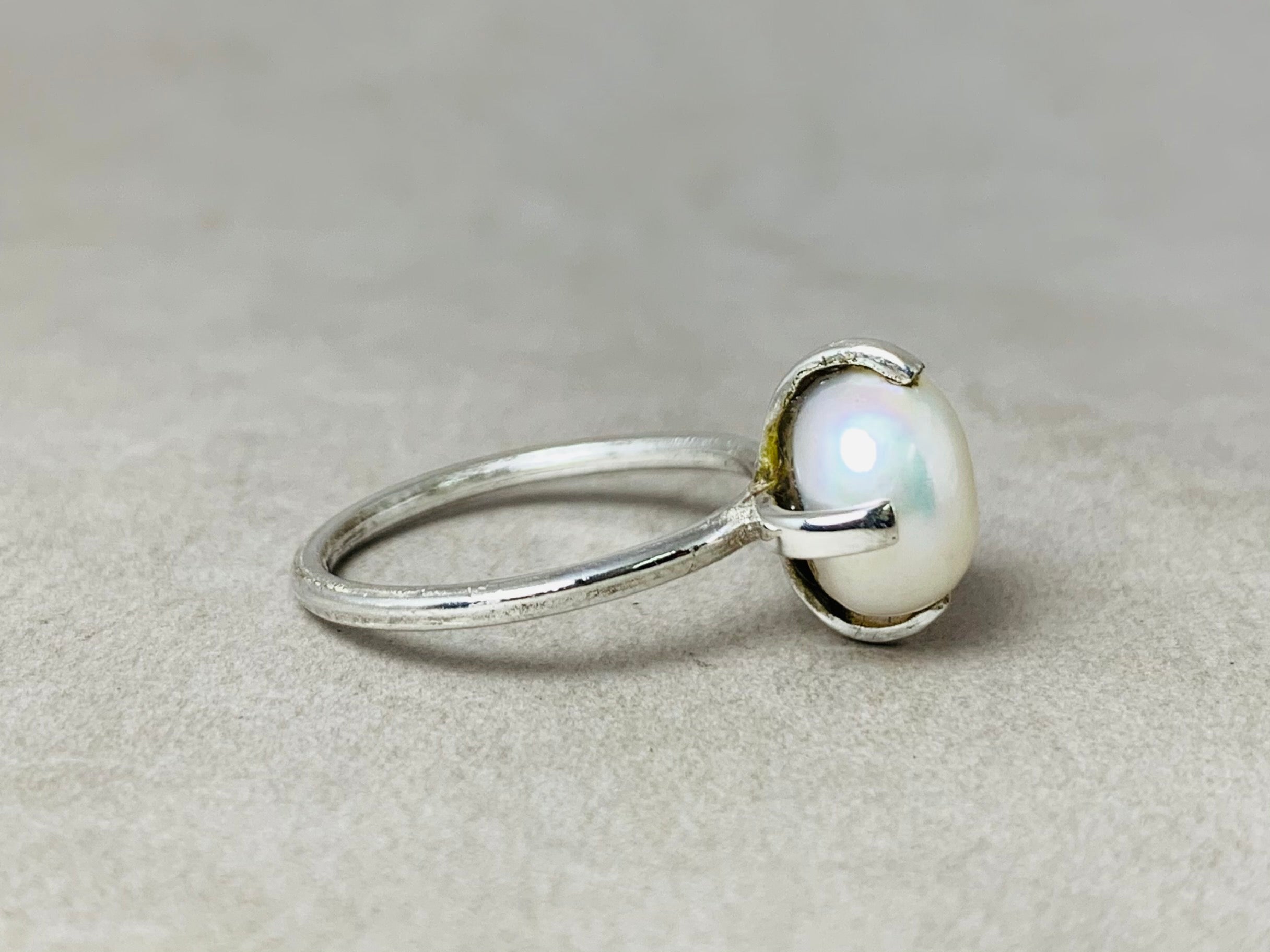 Perlenring 925er Silberring Handgemachter Perlenring Edelsteinring Statement-Ring Boho-Stil Ring Damenschmuck