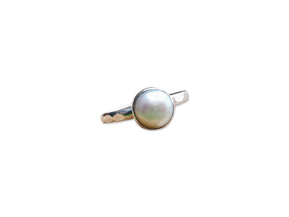 Perlenring 925 Sterling Silber Handgemachter Weißer Perlensteinring Alltagsring