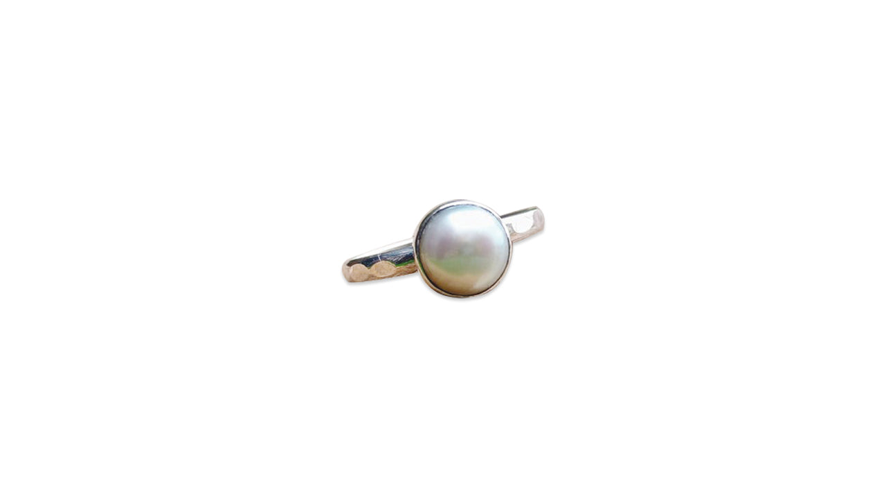 Perlenring 925 Sterling Silber Handgemachter Weißer Perlensteinring Alltagsring