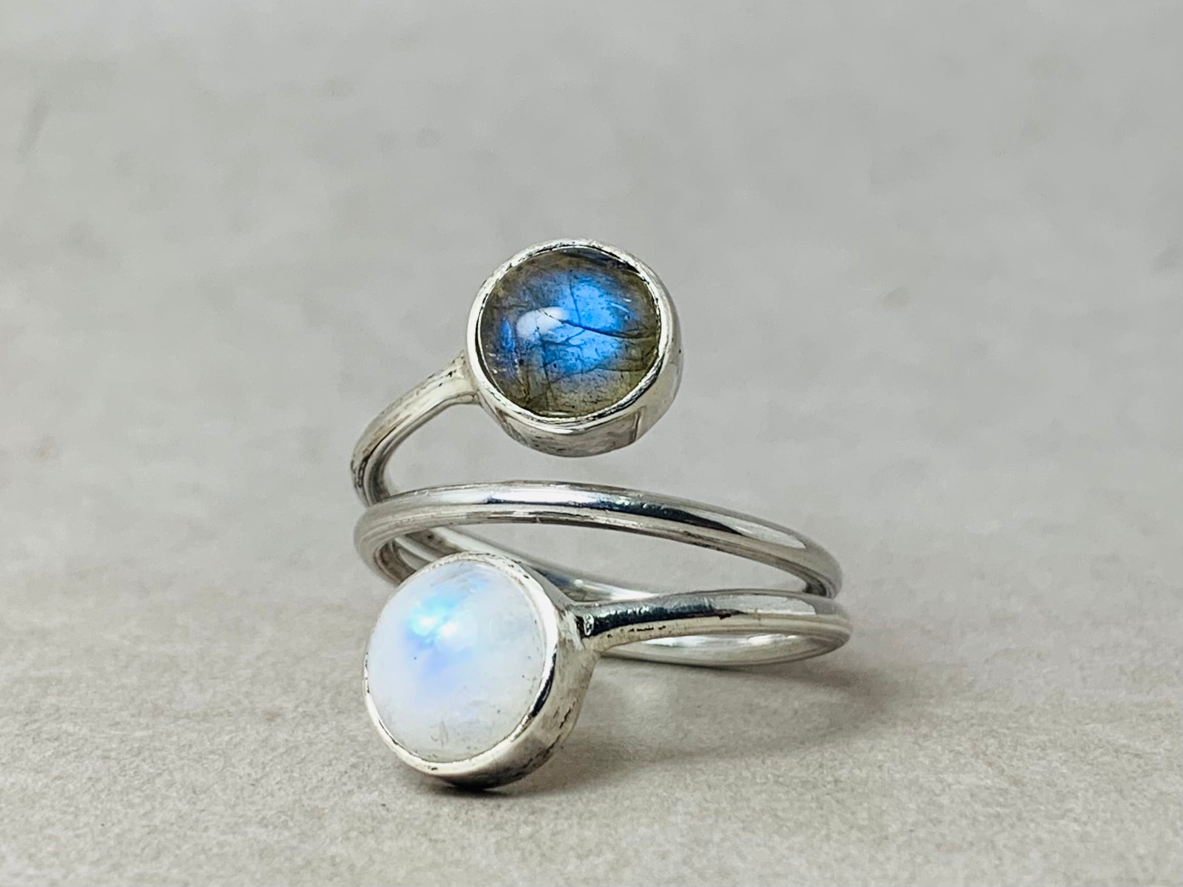 Labradoriet en Maansteen Ring 925 Zilveren Ring Verstelbare Handgemaakte Statement Ring Multi Steen Ring Cadeau Voor Haar