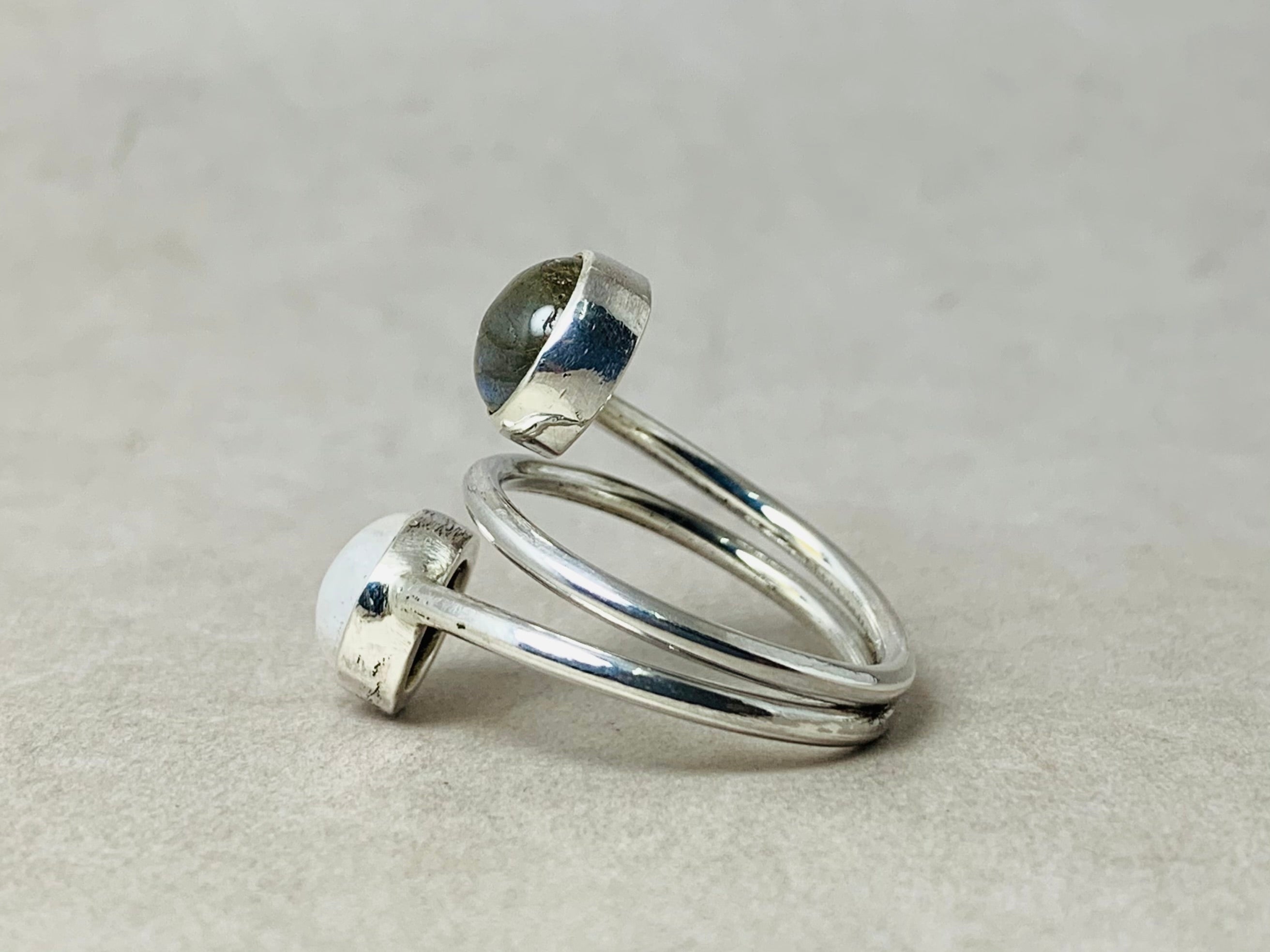 Labradoriet en Maansteen Ring 925 Zilveren Ring Verstelbare Handgemaakte Statement Ring Multi Steen Ring Cadeau Voor Haar