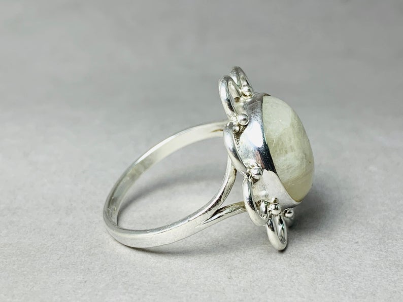 Blauer Feuer runder Mondsteinring 925er Sterlingsilber Geschenk für Sie Versprechensring Mondsteinring Geschenkring