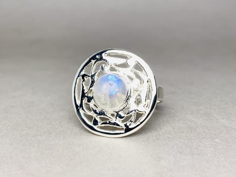 Regenbogen Mondstein Ring 925 Sterling Silber Mondstein Silberring Juni Geburtsstein Handgemachter Designer Ring Edelsteinring