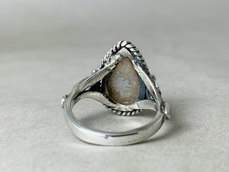 Natürlicher Mondsteinring 925 Sterling Silber Blauer Feuerbirnen-Mondstein Juni Geburtssteinring Versprechensring
