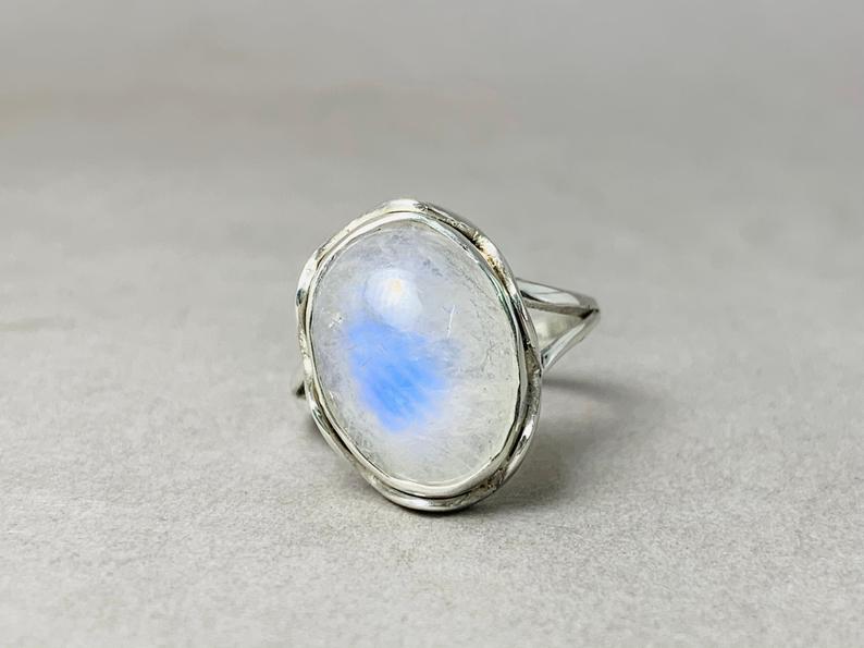 Natürlicher Regenbogen Mondstein Ring 925 Sterling Silber Handgemachter Ring Edelsteinring Ovaler Mondsteinring Geschenk Für Sie