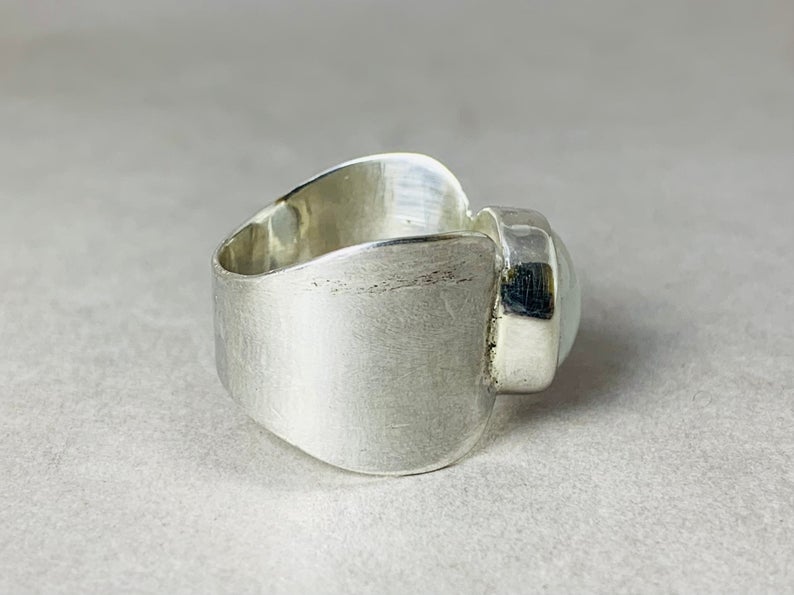 Regenbogen-Mondsteinring 925 Sterling Silber Runder Edelstein Silber Bandring Böhmischer Schmuck Geschenk für sie