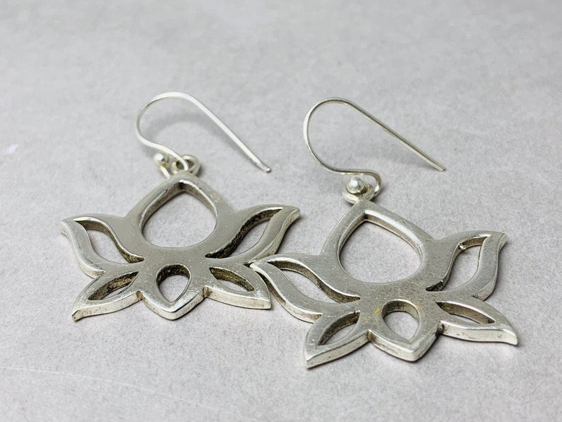 Lotus Earrings 925 Sterling Silver Earrings Silver Lotus Earrings Everyday Earrings Lotus Flower Earrings Boho Earrings Gift For Her