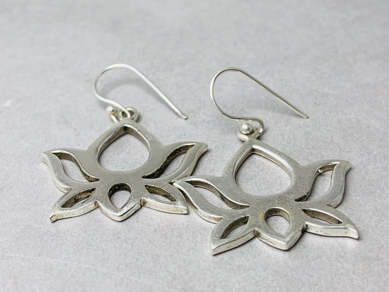 Lotus Earrings 925 Sterling Silver Earrings Silver Lotus Earrings Everyday Earrings Lotus Flower Earrings Boho Earrings Gift For Her