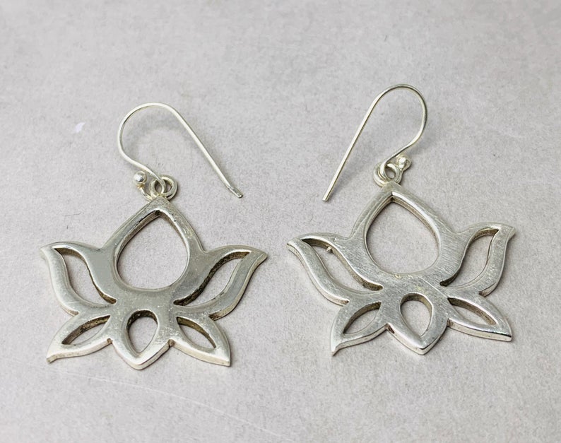 Lotus Earrings 925 Sterling Silver Earrings Silver Lotus Earrings Everyday Earrings Lotus Flower Earrings Boho Earrings Gift For Her