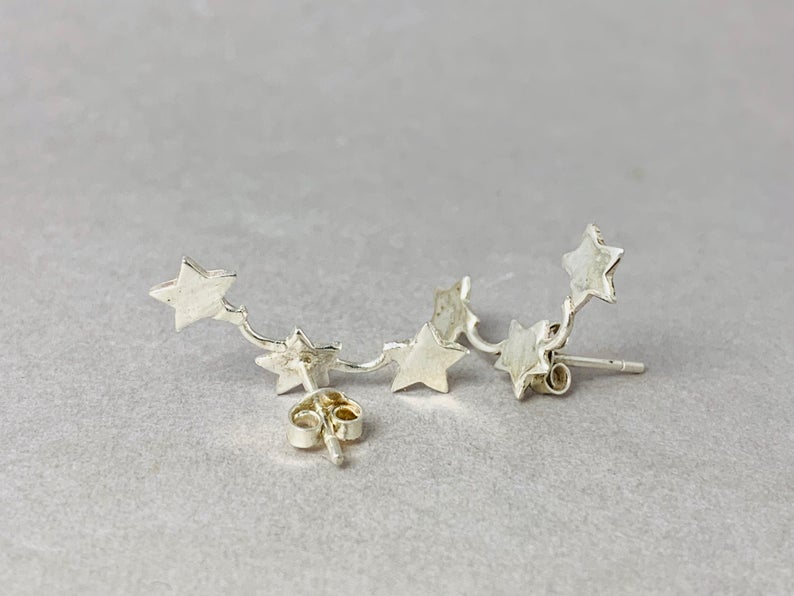 Drie Sterren Oorbellen Zilveren Ster Oorknopjes Kleine Ster Oorbellen Fijne Oorbellen Delicate Oorbellen Dames Oorbellen