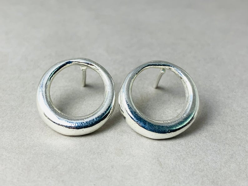 Circle Studs 925 Silver Studs Handmade Studs Circle Stud Earrings Open Circle Studs Simple Silver Studs Circle Earrings Silver Circle