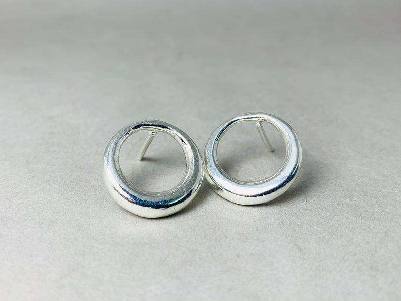 Circle Studs 925 Silver Studs Handmade Studs Circle Stud Earrings Open Circle Studs Simple Silver Studs Circle Earrings Silver Circle
