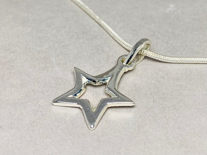 Silberstern-Anhänger 925 Silber Anhänger Handgemachter Anhänger Boho Anhänger Sterlingsilber Geschenk-Anhänger Stern-Charm-Anhänger Sternschmuck