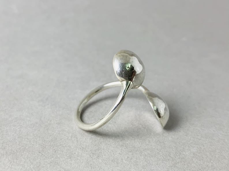 Handgefertigter Doppelring Zwei Kugeln Ring Verstellbarer Ring Offener Ring 925 Sterling Silber Ring